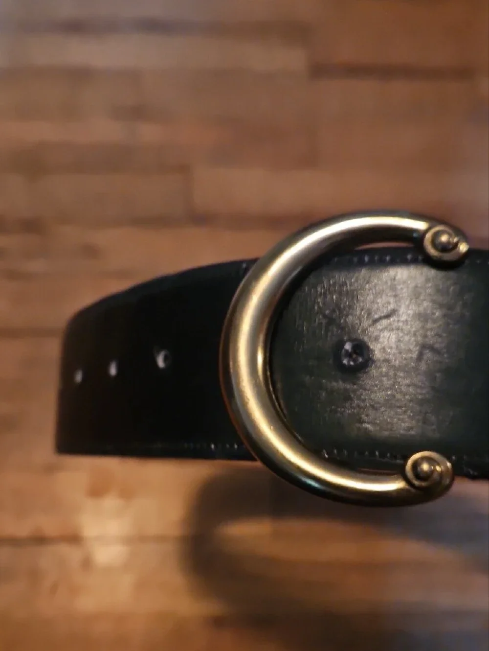Coach Black Leather Belt with Gold-Tone Crescent Buckle